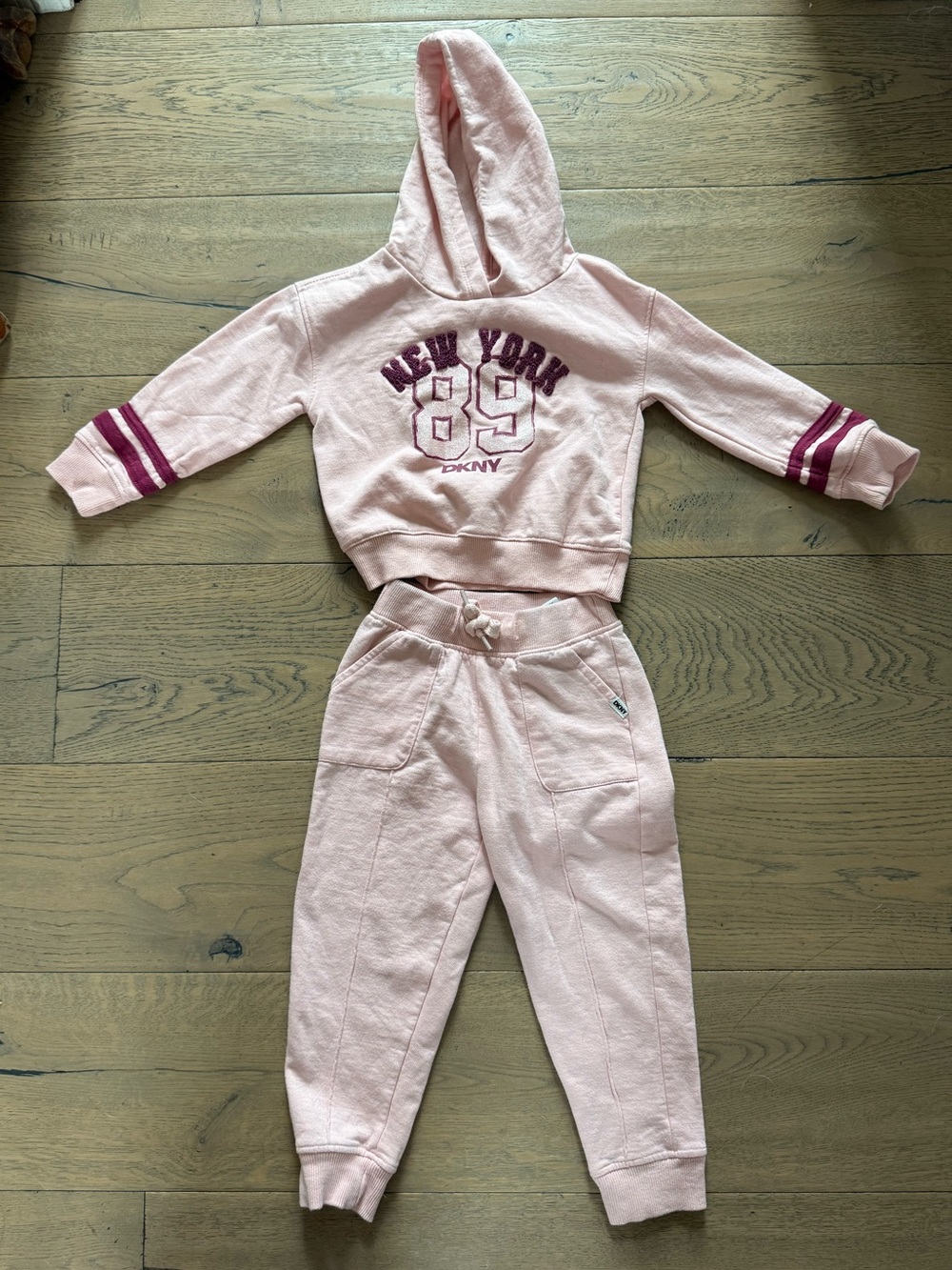 DKNY Girls Pink New York 89 Hoodie & Jogger Sweat Set 4T